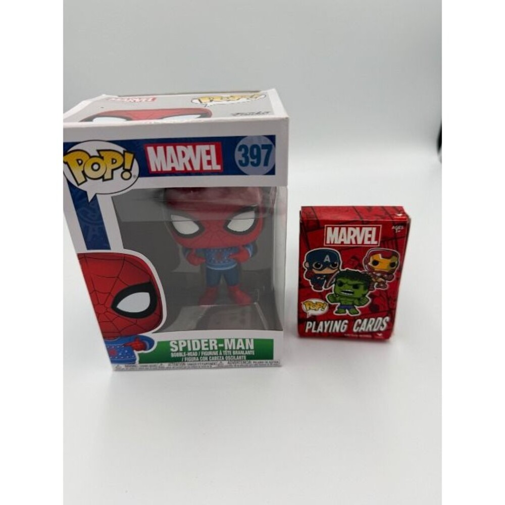 Funko POP! Marvel Spider-Man Vinyl Bobble-Head, New in Box& Marvel Playing Card
